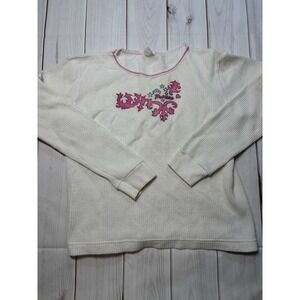 Indera White Waffle Knit Thermal Princess Shirt Girls Long Sleeve Size 14